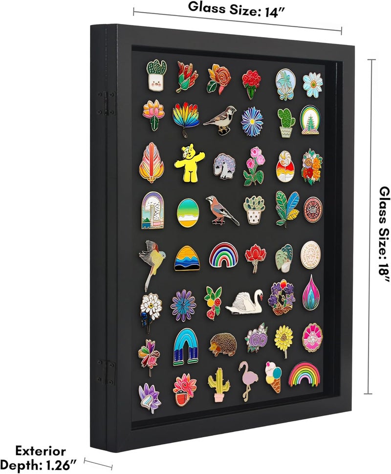 Americanflat 14x18 Pin Display Case - Ideal for Enamel Pins, Medals, Jewelry, Memorabilia - Silhouette Collection - Black Pin Collection Display with Polished Plexiglass for Wall Decor - Image 2